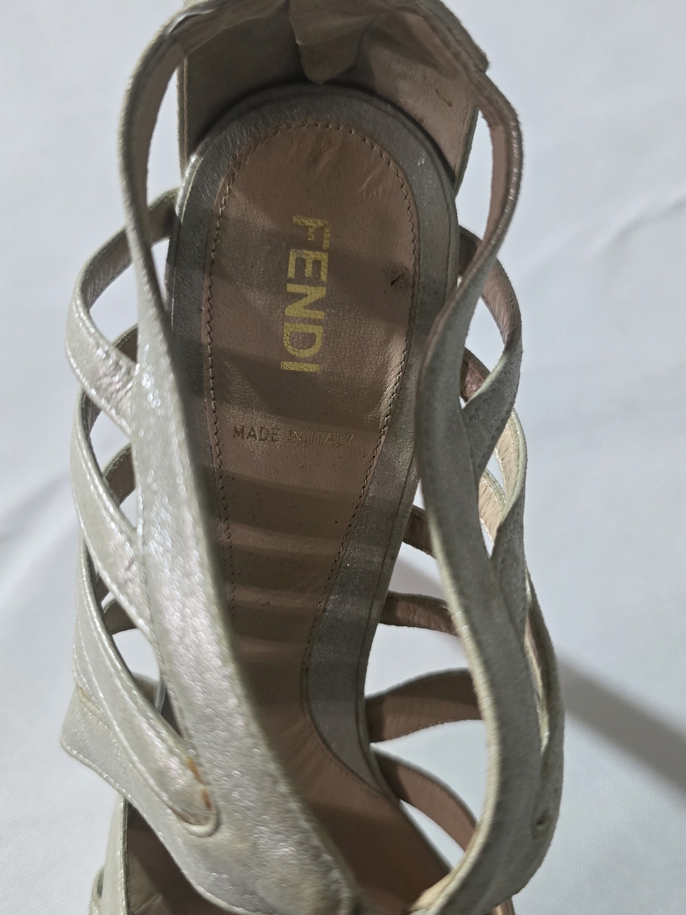 Fendi Women's Metallic Silver Strappy Sandal